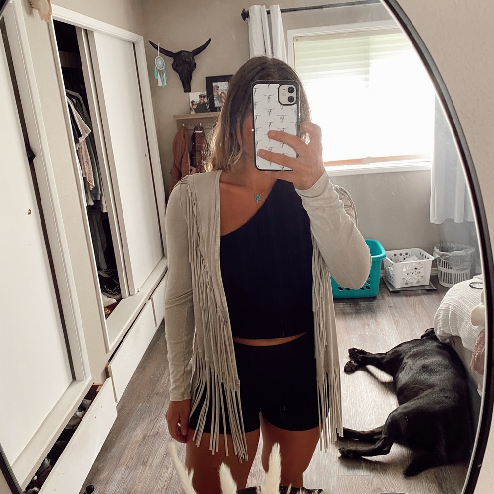 Light tan fringe cardigan
